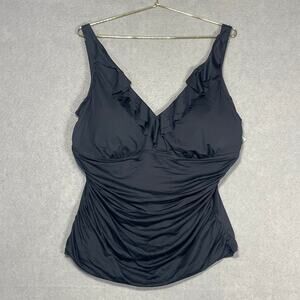 Lauren Ralph Lauren NWT Tankini Top Black Ruffle Ruched Plus Size 20W Swim